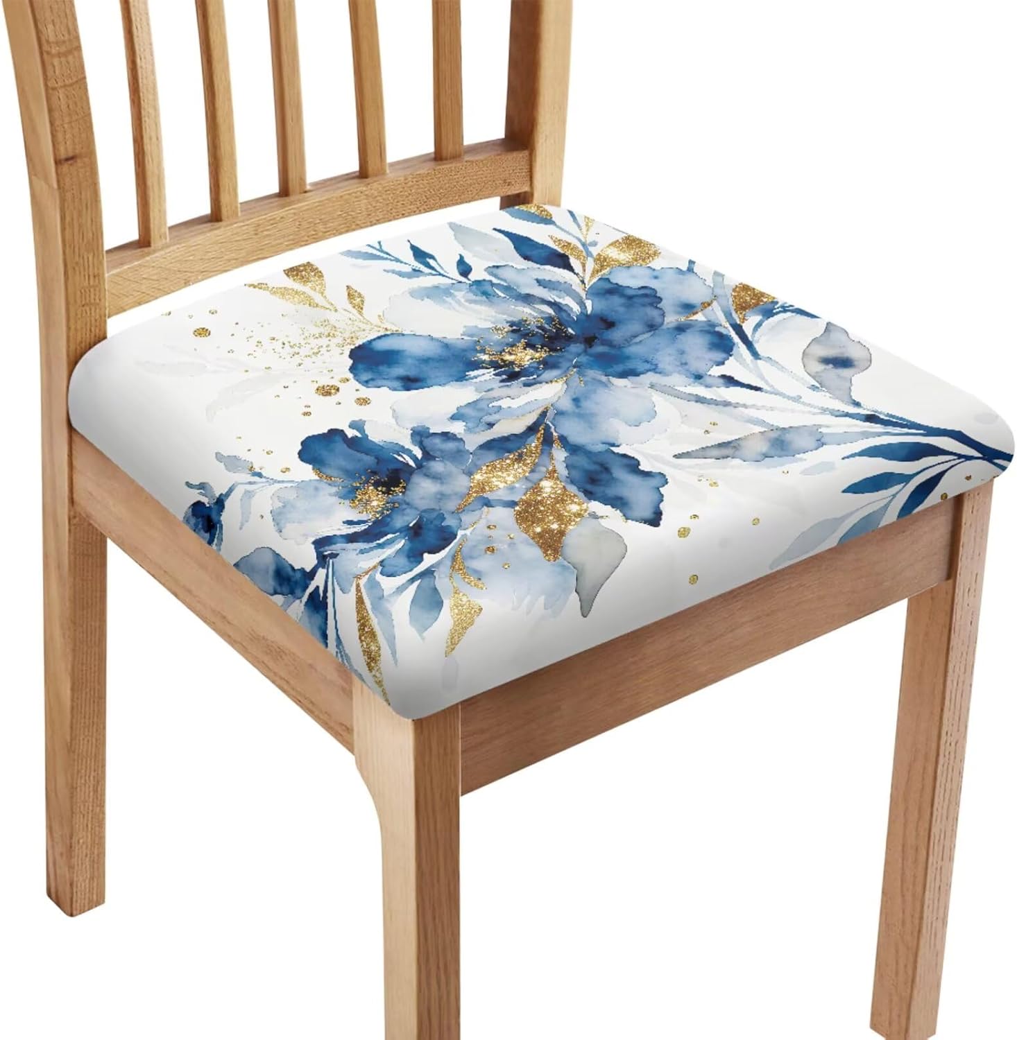 Blue Flower Crease-Resistant Dining Chair Slip Covers Set of 4 with Bench Cushion Cover for Home Decor Soft Chair Slipcovers with Elastic Bottom for Women Wife