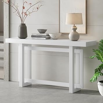 Knocbel Industrial 59" Long Entryway Console Table Wooden Entrance Hallway Foyer Sofa Table, 150lbs Weight Capacity, Easy Assembly White