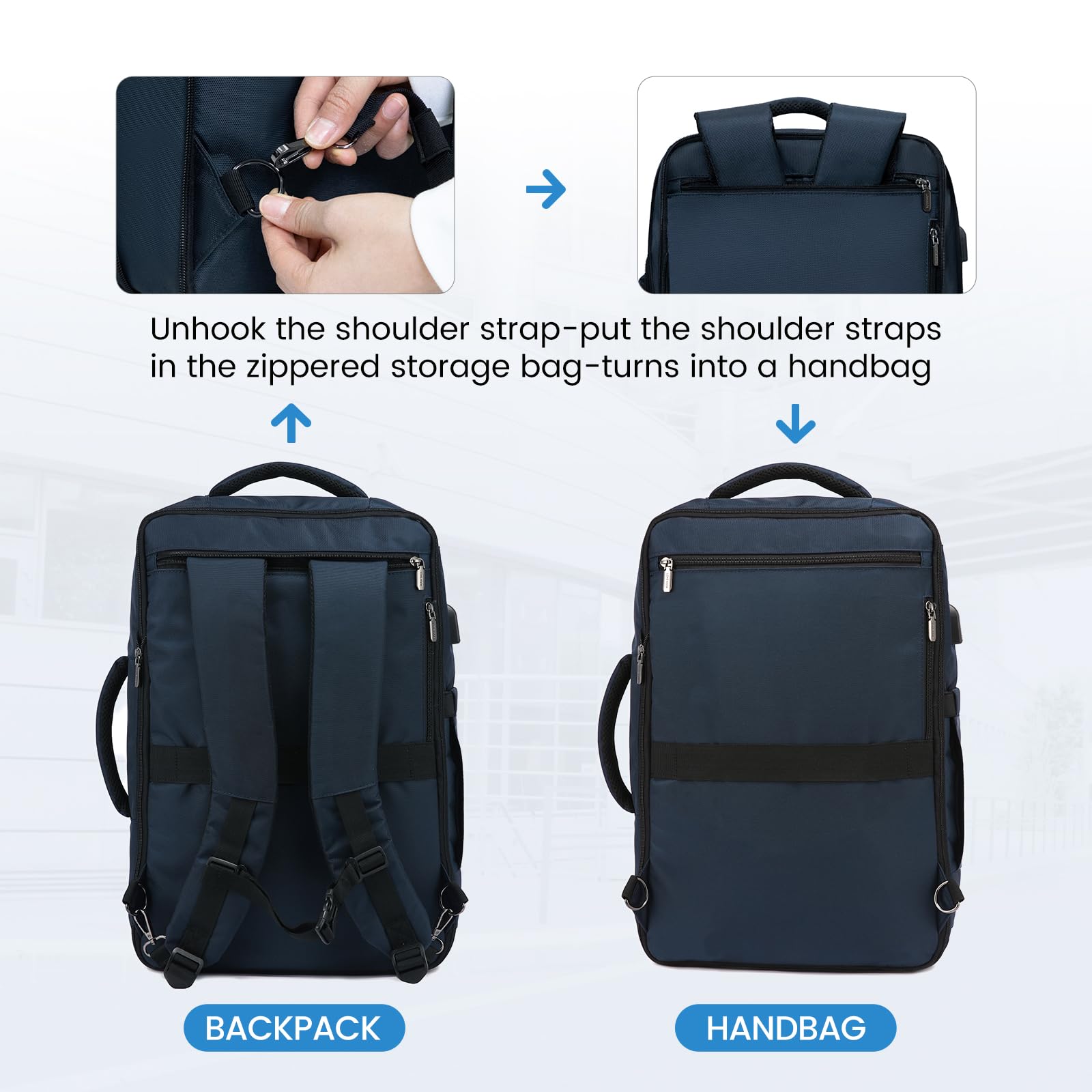 LOVEVOOK Zaino Da Viaggio Borse Da Cabina Per Easyjet Ryanair Bagaglio A Mano Uomo Donna Porta PC 17,3 Pollici 40 Litri Grande Trekking Blu