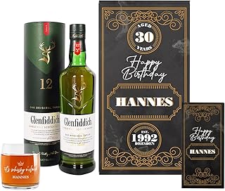 Herz & Heim® Glenfiddich 0,7l Whisky Geschenk Set zum Geburtstag/inkl. Schokolade, Whiskyglas und Geschenkbox/personalisiert
