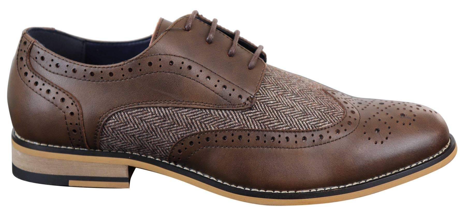 House Of CavaniMens Leather Tweed Herringbone Smart Casual Shoes Vintage Classic