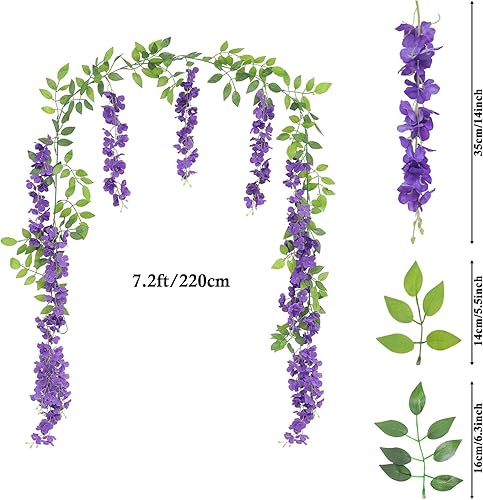 Miniatura 2 de SHACOS 8 guirnaldas de glicina moradas de 7.2 piespieza, enredaderas de glicina artificiales de seda, flores colgantes, guirnalda de flores moradas,