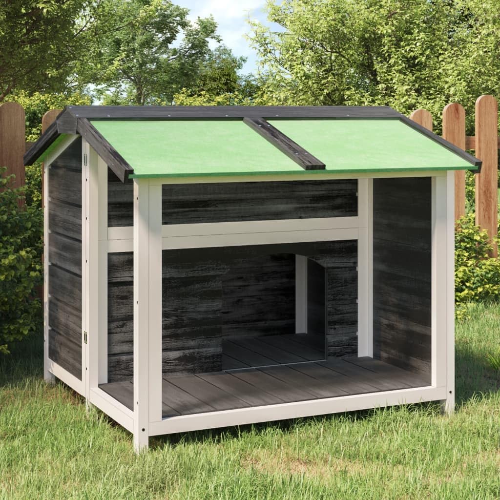 Homgoday Caseta para Perros Madera Maciza de Pino Gris 96x87x80,5 cm, Caseta de Perro Exterior, Casa para Animales, Perrera Casa Mascota, Jaula para Jardín Patio