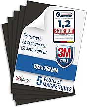 Reorda Self-Adhesive Magnetic Film, Pack of 5 Adhesive Sheets with Strong 3M - Cuttable Plates for Fridge, Pictures, Posters and DIY Crafts