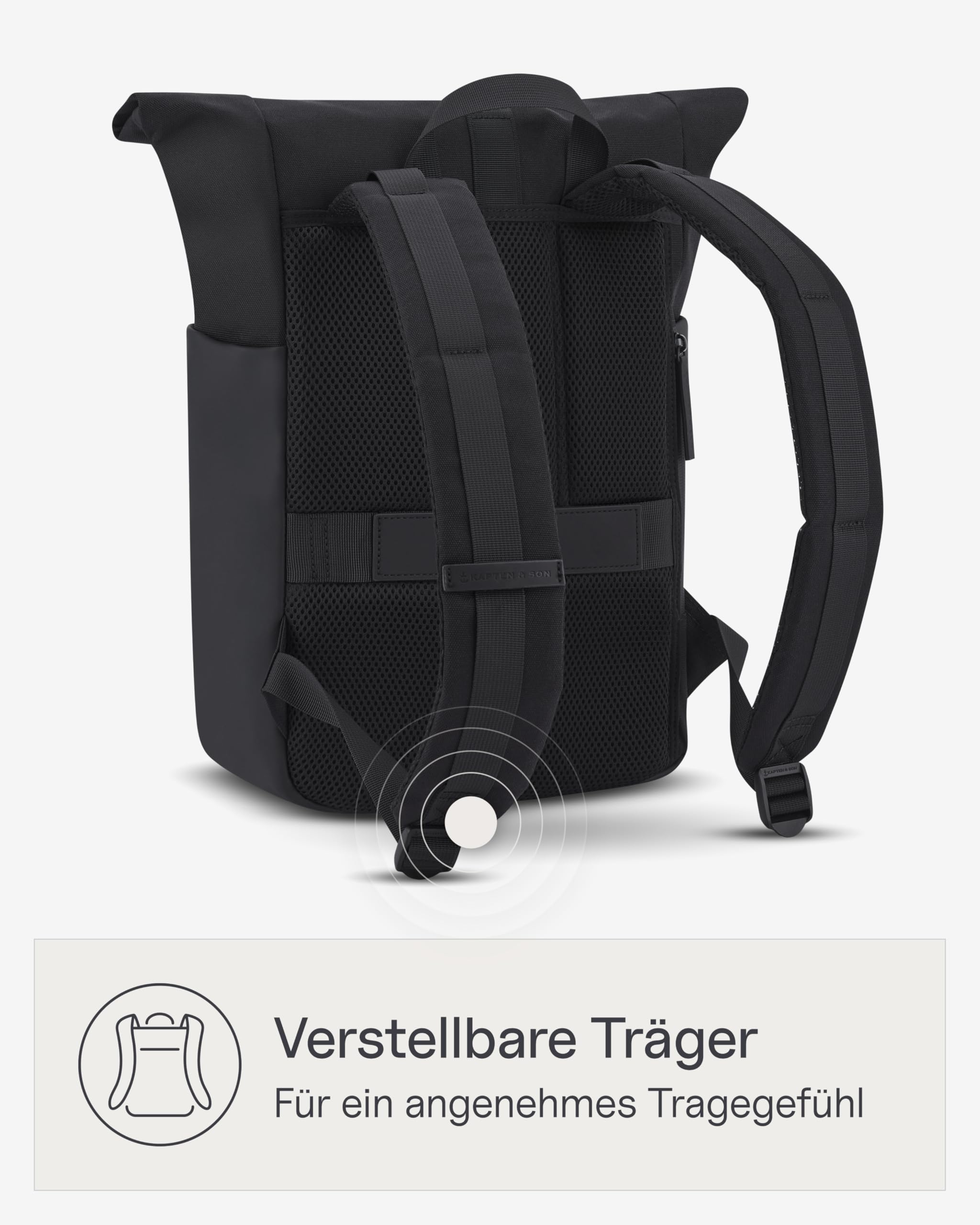 Kapten & Son Rucksack Lund Basic 14-16,5 L | Rolltop Damen & Herren | Handgepäck Rucksack mit 14'' Laptopfach | Vegan & Wasserabweisend