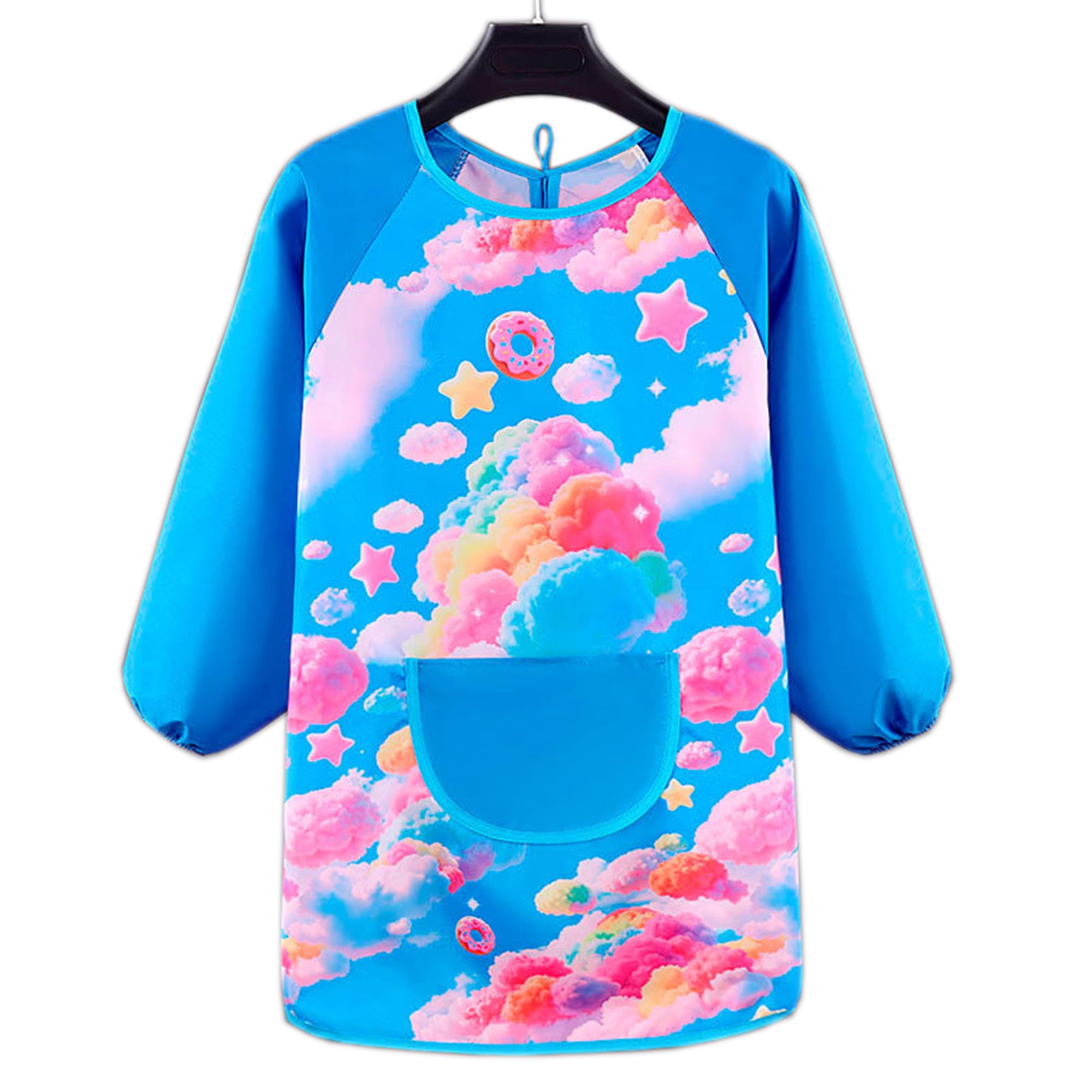 Techson Kids Art Smock with Long Sleeves, Waterproof Painting Apron for Toddlers Boys and Girls, Colorful Handprint Pattern Bib with Front Pocket and Elastic Cuffs (Colorful Clouds, 7-10 Age)