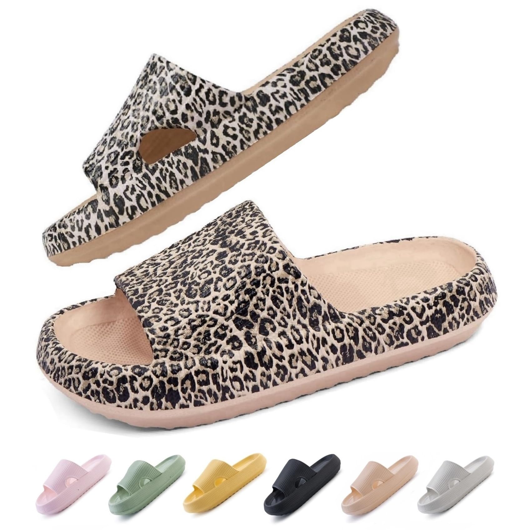 IDEINER Badelatschen Damen Herren Wolkenschuhe Original Cloud Slippers Hausschuhe Cozislides Rutschfest Weicher Dicker Sohle Wolken Badeschuhe Orthoslipper Sommer Pantoletten Leoparden Gr. 42/43