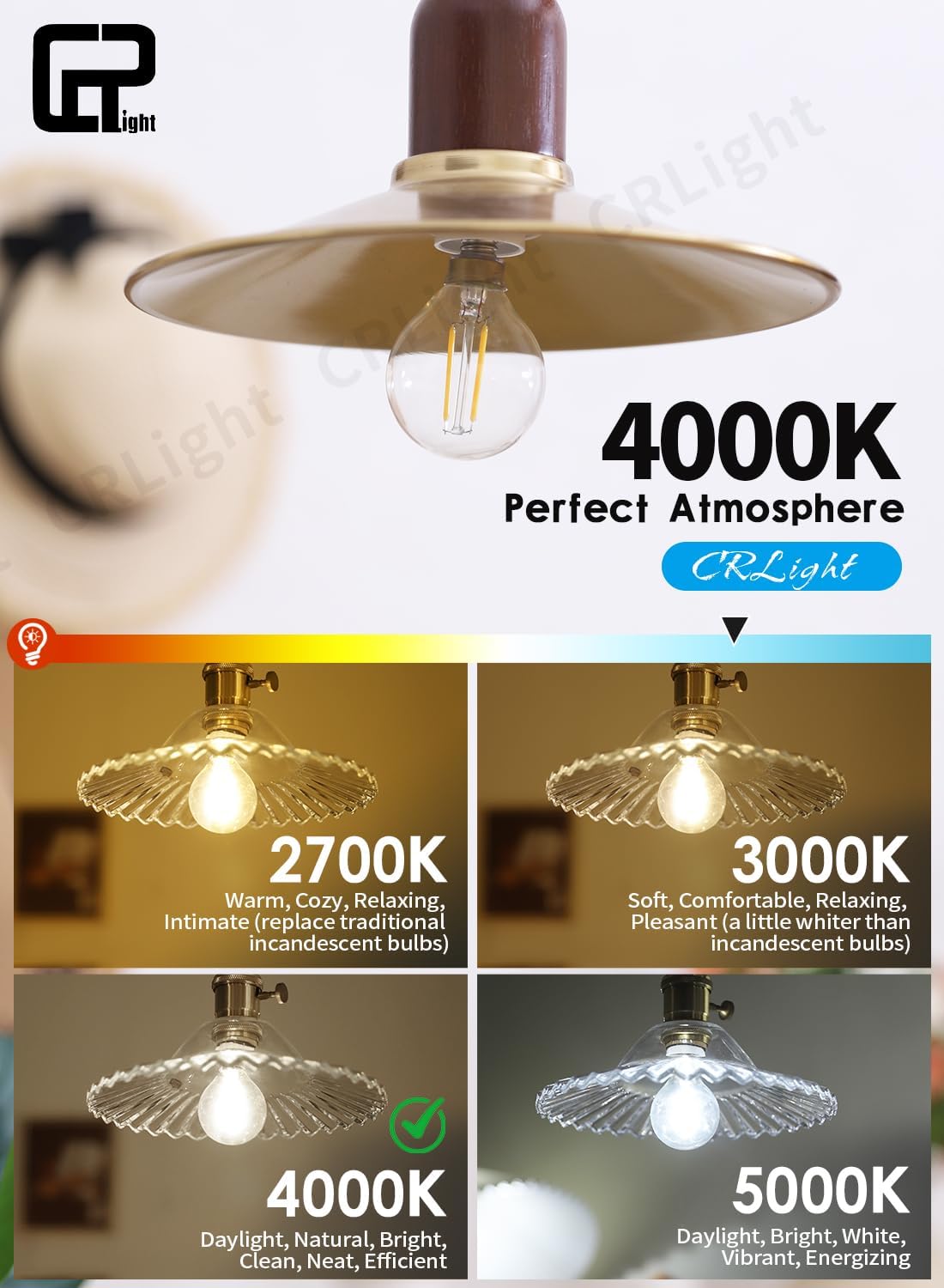 CRLight G16.5 LED Chandelier Bulbs, 2W = 25W Eqv 250LM, 4000K Neutral White, E12 Candelabra Clear Glass Vintage Edison Globe Light, for Bathroom Vanity Mirror, Non-Dimmable, ETL Listed, 12-Pack
