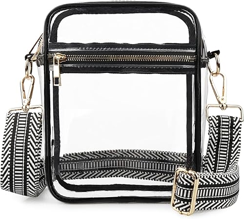 WEDDINGHELPER Bolsa cruzada transparente, aprobada para estadios, bolsa transparente con correa ajustable para eventos deportivos