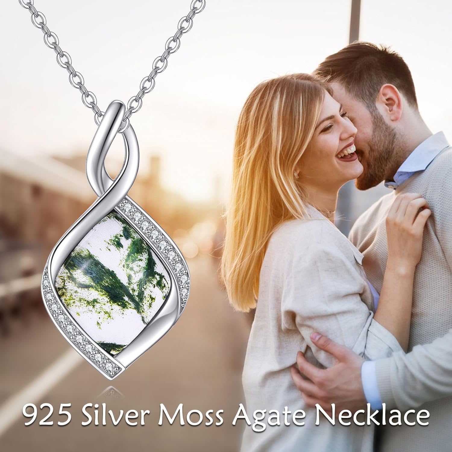 Moss Agate Necklace 925 Sterling Silver Vintage Natural Gemstone Pendant Jewelry Birthday Christmas Gifts for Women Mom - Image 2