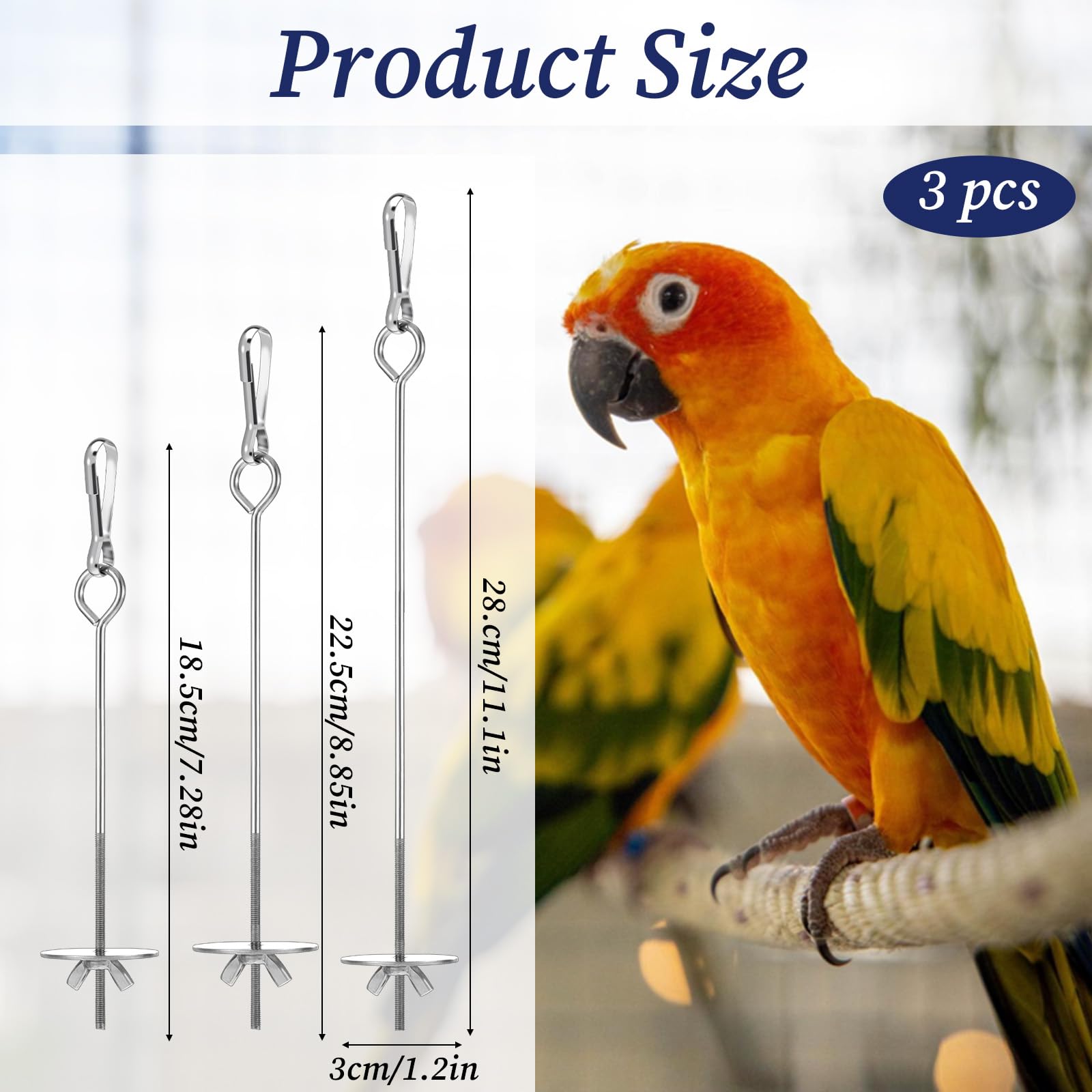 3 Pcs Stainless Steel Bird Cage Food Holder Parrot Fruit Vegetable Skewers Hanging Foraging Toy Bird Treats Skewer for Macaws, Budgerigars, Small Parrots (3 Sizes) - image 2