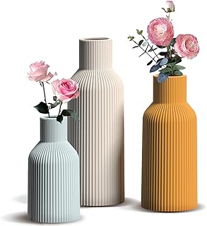 27 Round Wood Coffee Table Decor Ideas That Tie a Room Together 61 Colorful Ceramic Vases Set of 3, Colorful Ribbed Decorative Vases - Tabl...