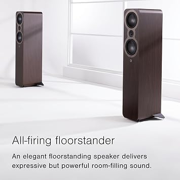 Q ACOUSTICS 3050c Floorstanding Speakers - Pair - 2x 5.5 Continuous Curved Cone Bass Driver, Point-to-Point Braced, HPE (Pressure Equalised) Cabinet, Stereo Speakers for Home Theatre (Satin Black)