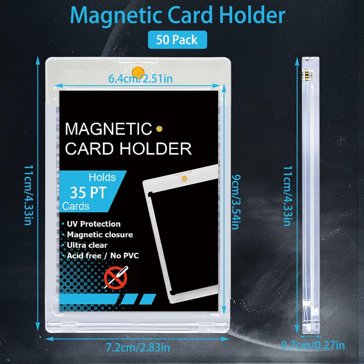 50PCS Magnetic Card Holder, 2-Piece Design with Gold Magnet, Holders for Trading & Sports Cards
