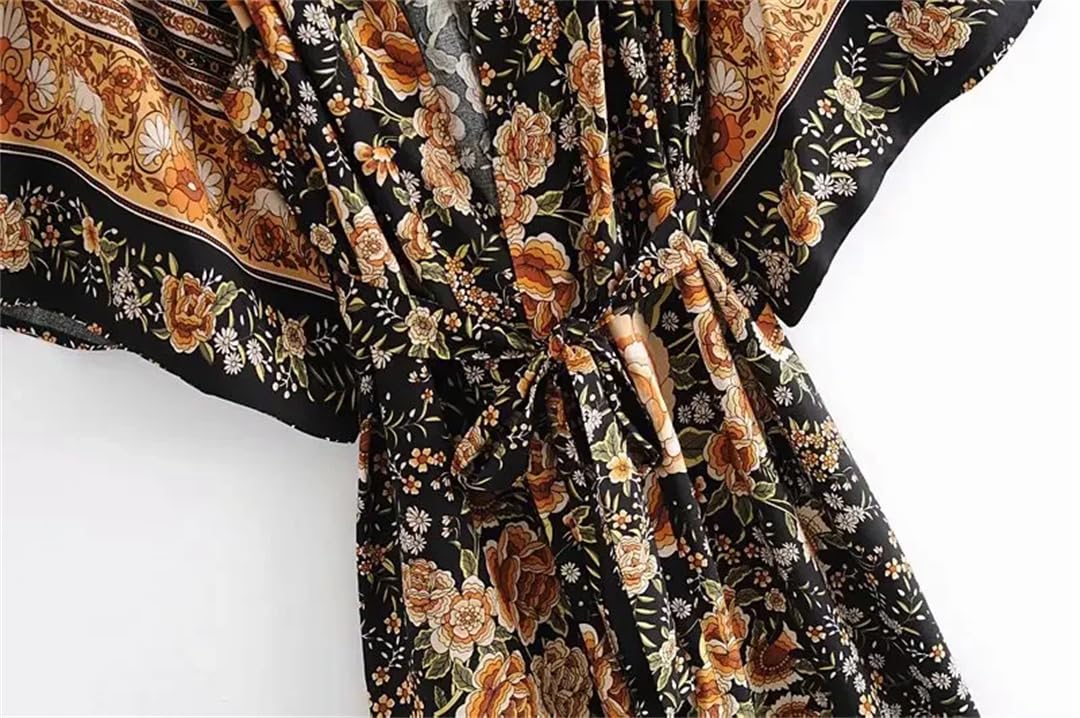 Fusciacche con stampa floreale bohémien vintage da donna kimono maniche a pipistrello maxi abito bikini