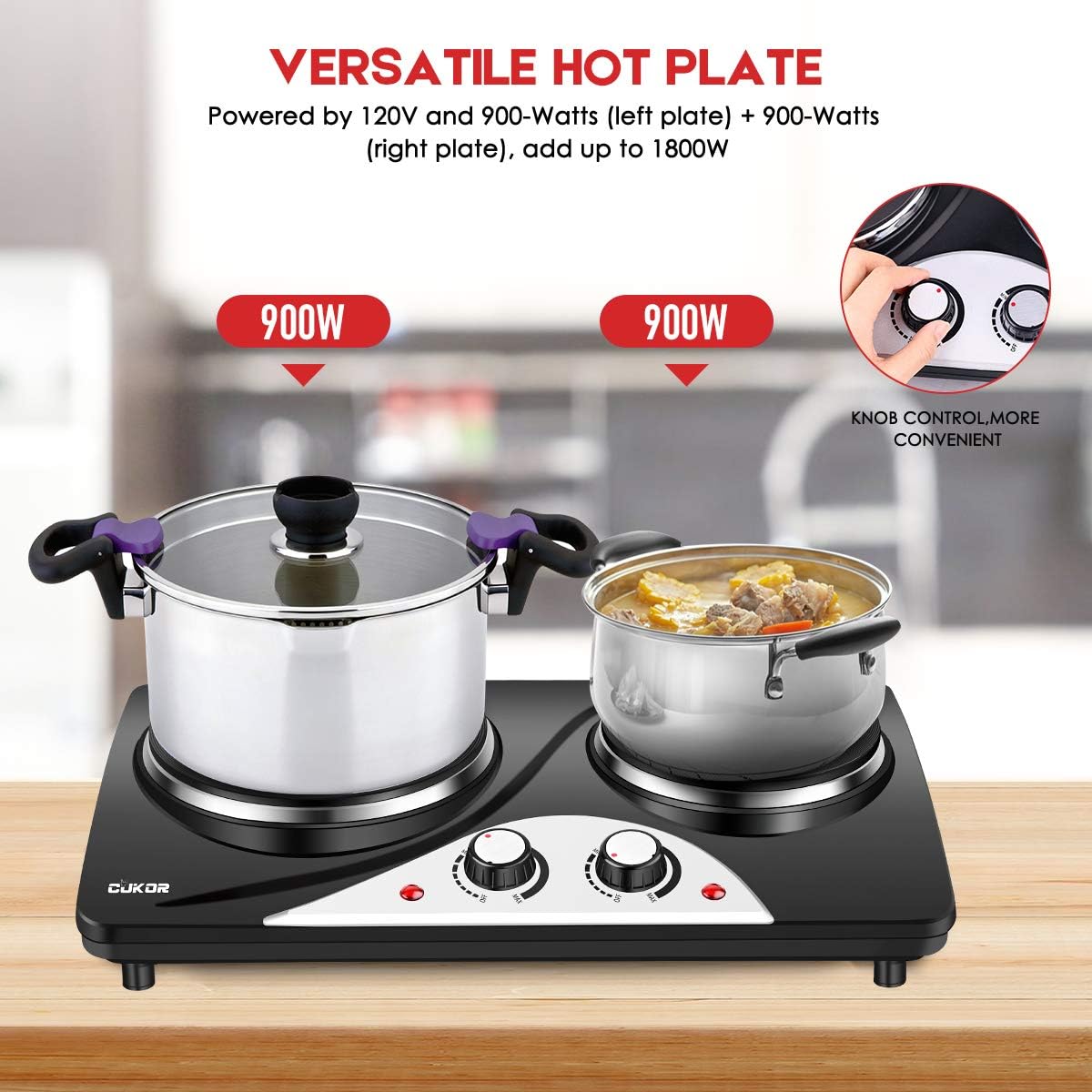 CUKOR Electric Hot Plate , 1800W Countertop Burner, Dual Electric Burner, Portabel Double Burner for Cooking: Home & Kitchen