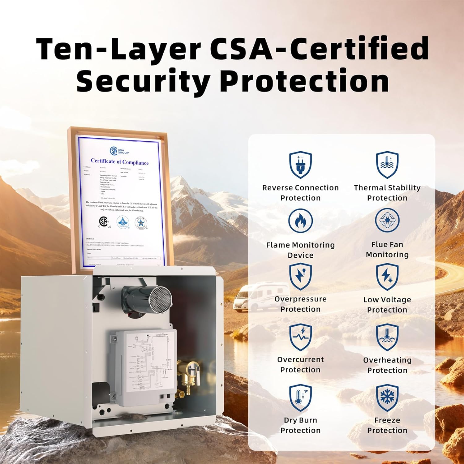 Hillhub RV Tankless Water Heater, 3.9 GPM Propane Instant Hot Water Heater for Motorhome Camper, 65,000 BTU On-Demand with Stable Temperature for Outdoor Shower & Travel Trailers