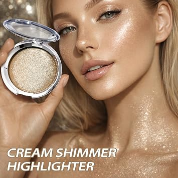 Champagne Shimmer Highlighter Makeup, Soft Pearl Skin-Like Cream Glitter Natural Glow Body Highlighter Palette, Long-Lasting Blendable Waterproof Sinkly Body, Eye & Face Highlighter for Everyday looks