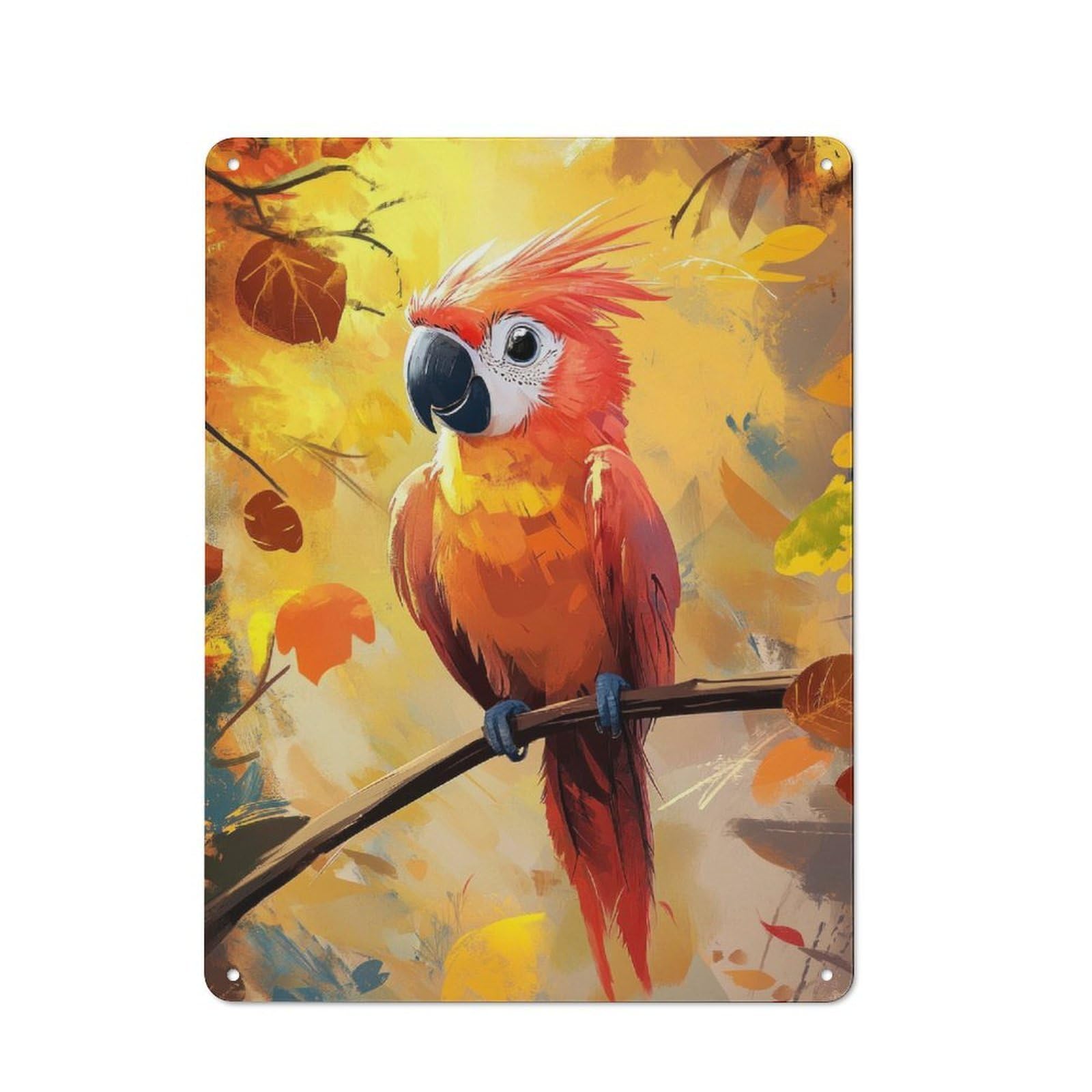Junmoney Scarlet Macaw In Autumn Rustic Metal Plaque 40X30cm For Guest Room Or Hallway, A Decorative Metal Sign For Guest Rooms And Hallways