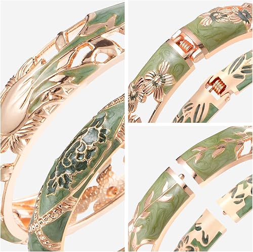 Miniatura 4 de wynameleri Vintage Cloisonne Jewelry - Pulseras hechas a mano con diamantes de imitación esmaltados y flores, pájaro dorado con bisagras, regalos 88A