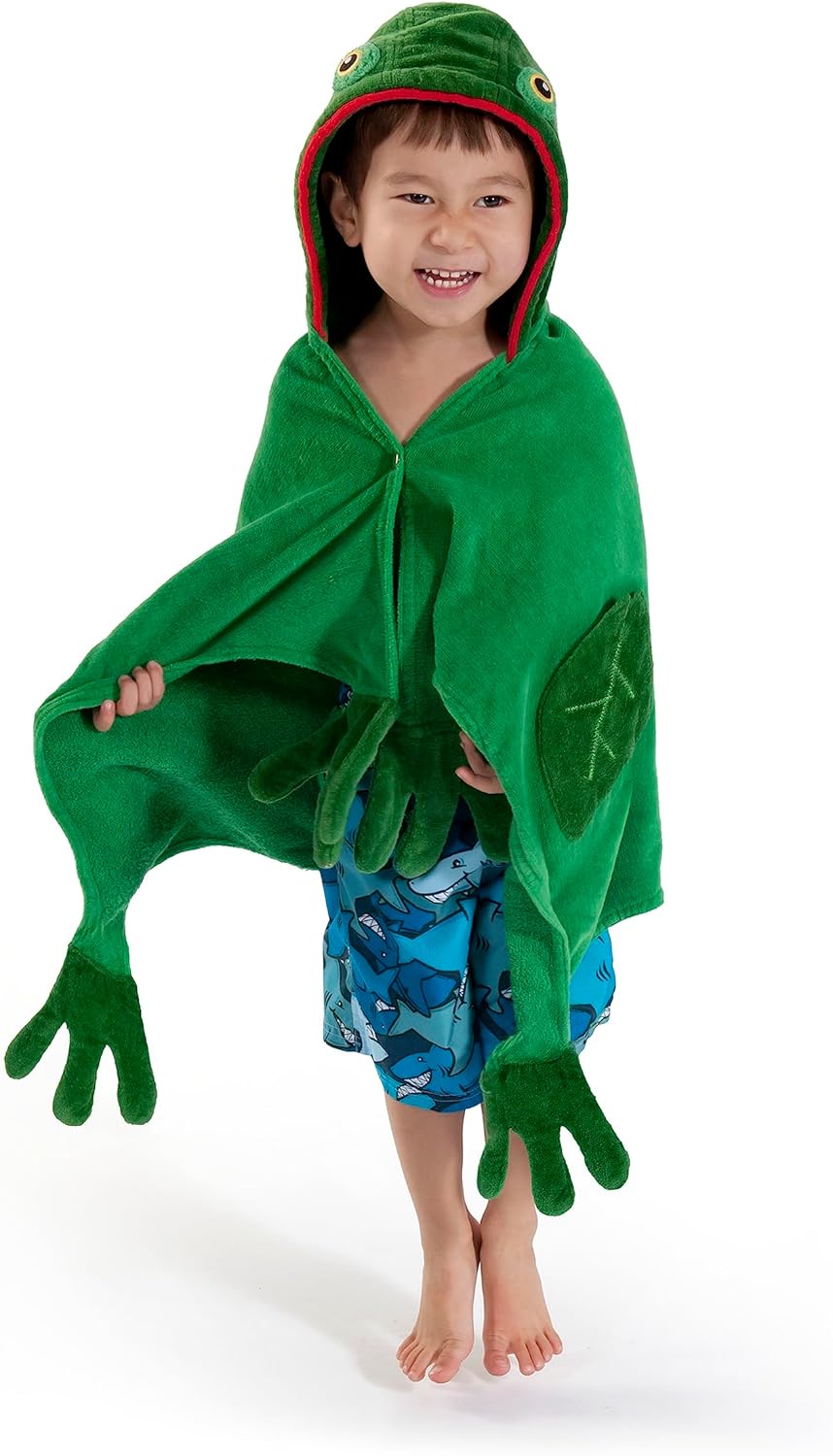 Kidorable Kids Frog Towel, Size Small, Green Hooded Towel for Bath, Beach or Pool, 100% Cotton Kid's Towel, Machine Washable