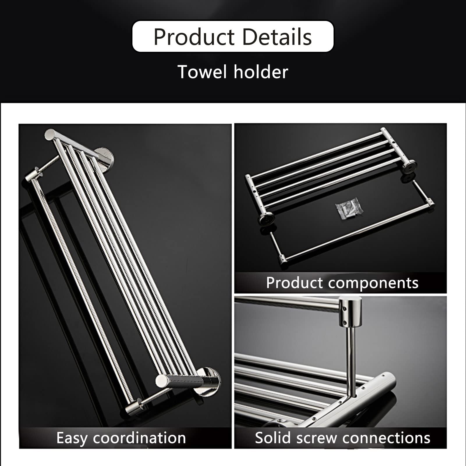 Barra toallera de Acero Inoxidable 304 de 40 cm a 120 cm, Soporte de Pared para baño o Cocina, Acabado Plateado Pulido (tamaño: 60 cm).