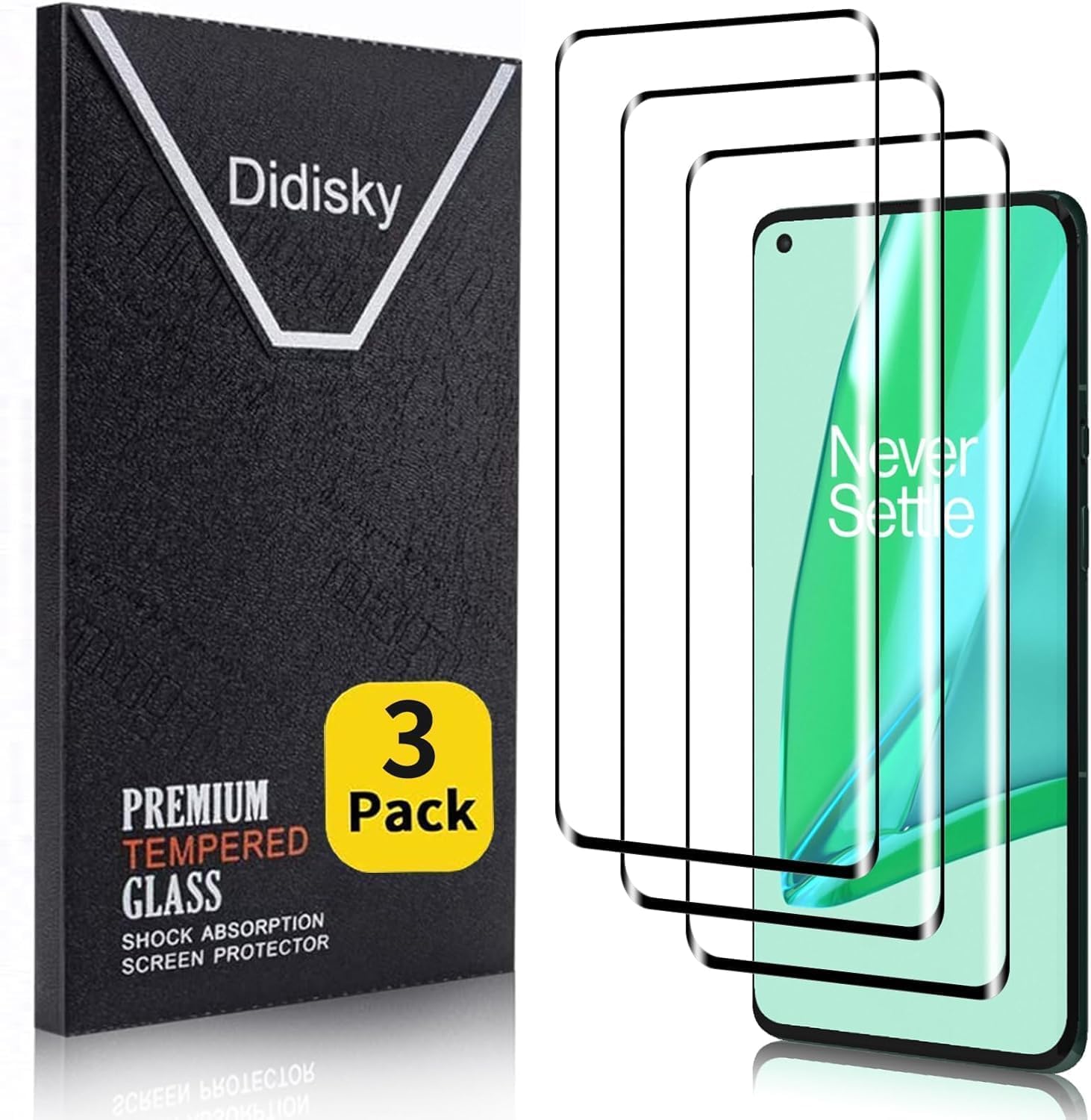 Didisky 3 Pack Screen Protector for Oneplus 9 Pro, 3D Curved Full Coverage,9H Tempered Glass Screen Protector, Anti-Scratch, Easy to Use,HD