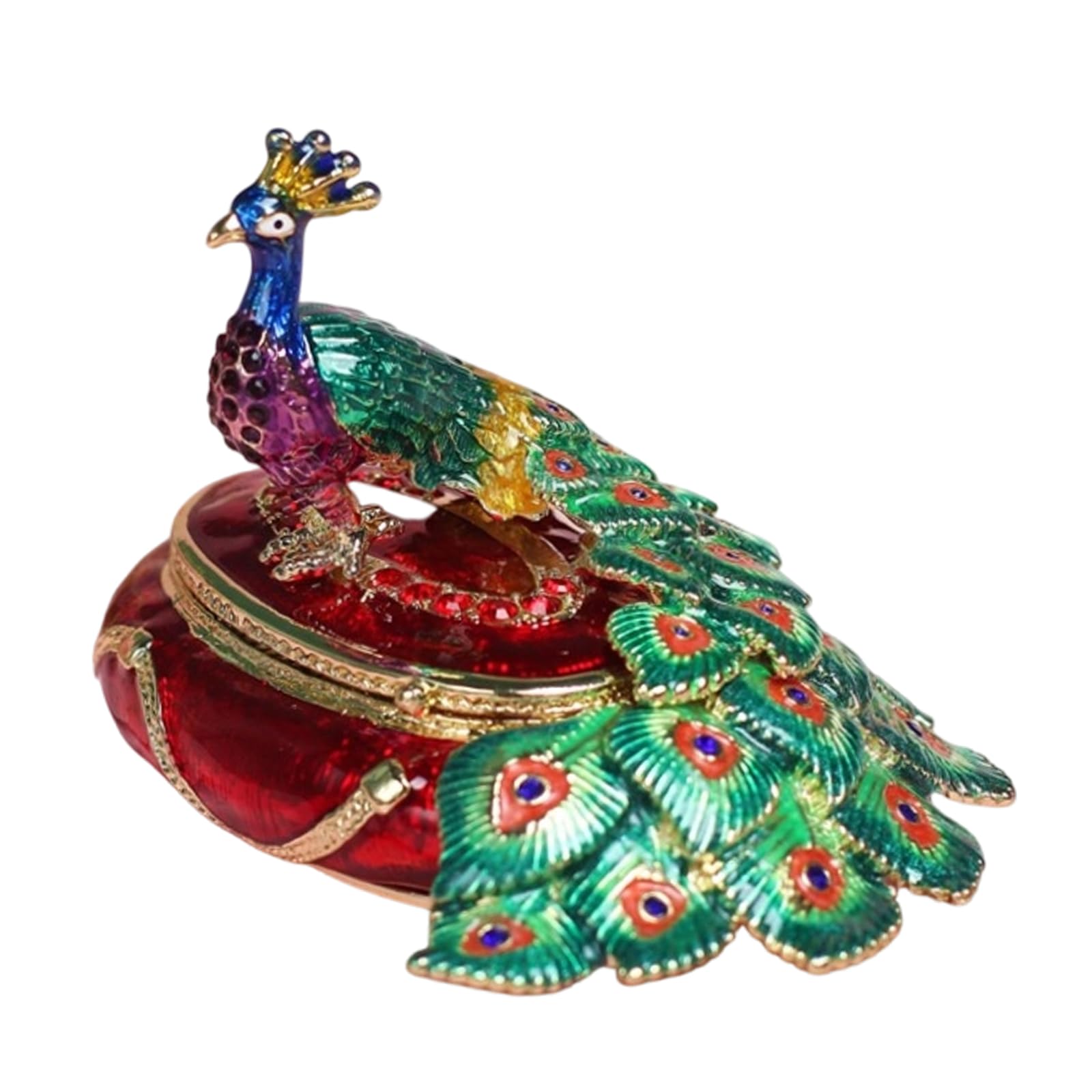 Kangnice Artistic Hand Painted Enameled Peacocks Jewelry Box Sturdy Alloy for Home Decors and Jewelry Storage in Compact Size Rings Storage Box