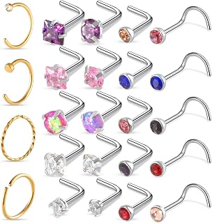 20G Surgical Stainless Steel Nose Rings Hoops & Studs - Hypoallergenic Nose Screw Piercing with 2-2.5mm Gold-Tone CZ, Multi-Size for Women Men