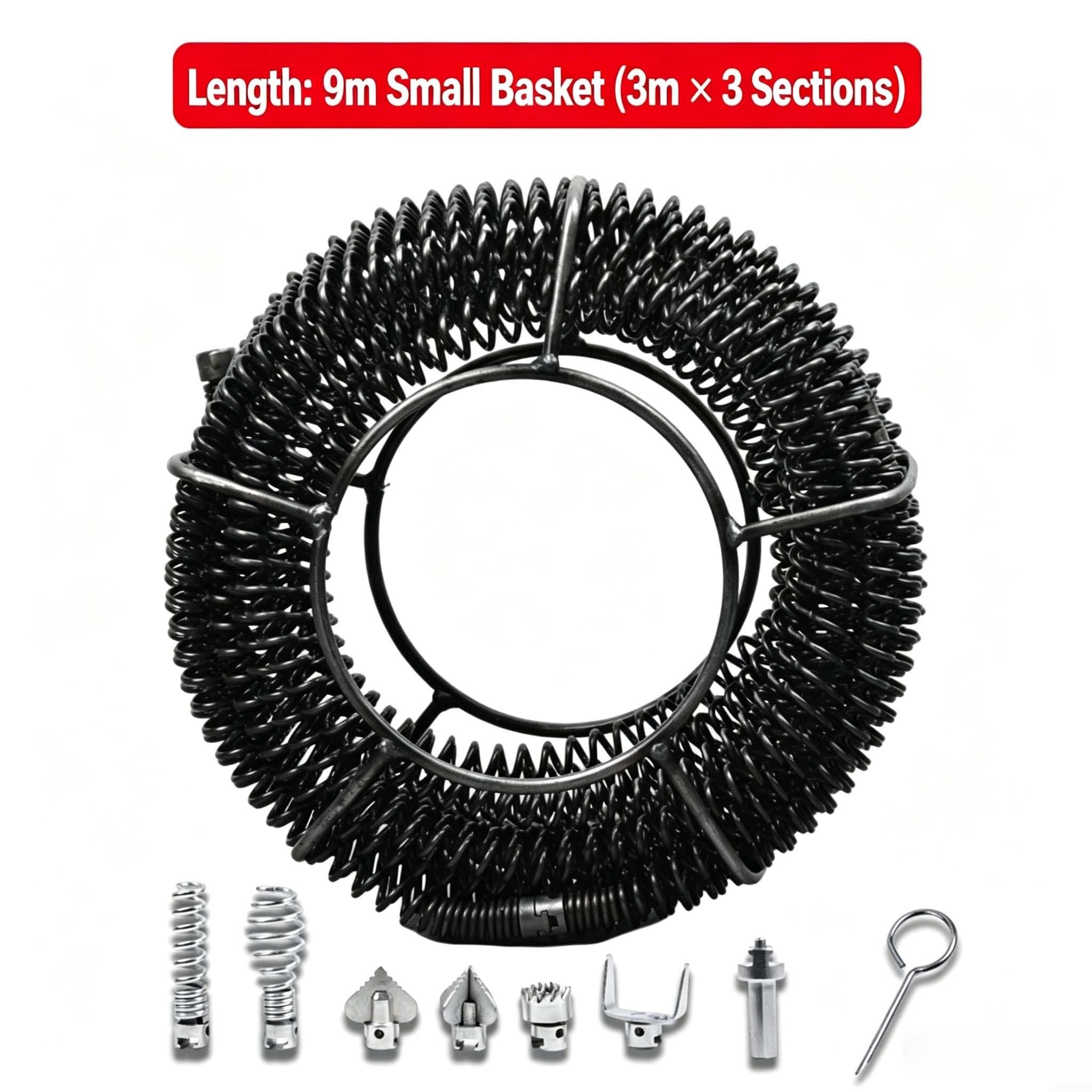 Desatascador para acero, Espiral Flexible 6-21m, 7 Brocas Desatascador(Small Basket 9)
