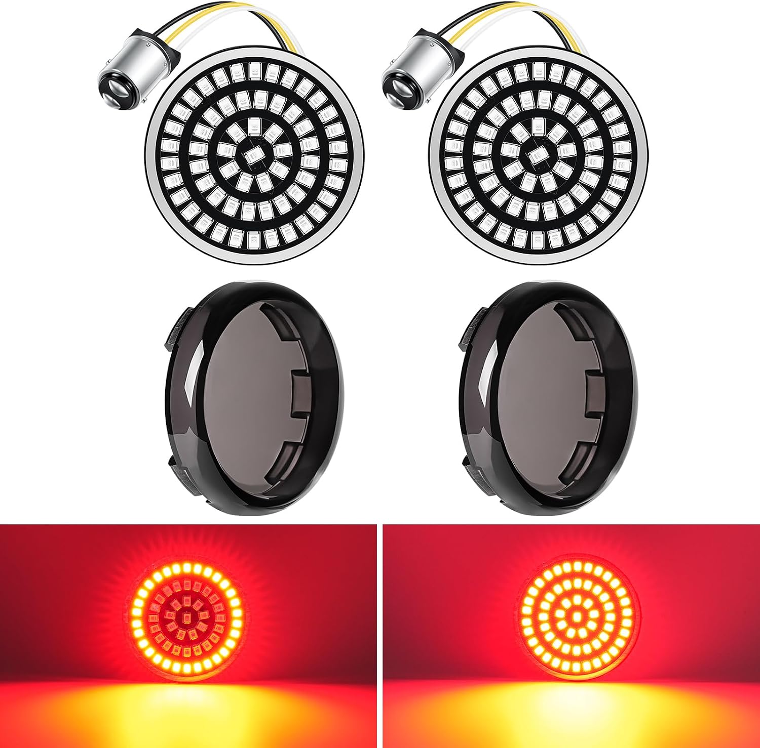 Benlari 2inch Rear Turn Signals, 60LEDs Turn Signals Kit with 2 Smoked Lens Cover Fit for Harley Touring Street Glide Electra Glide Road King Road Glide Sportster Iron 883 Dyna Softail 1986-2024