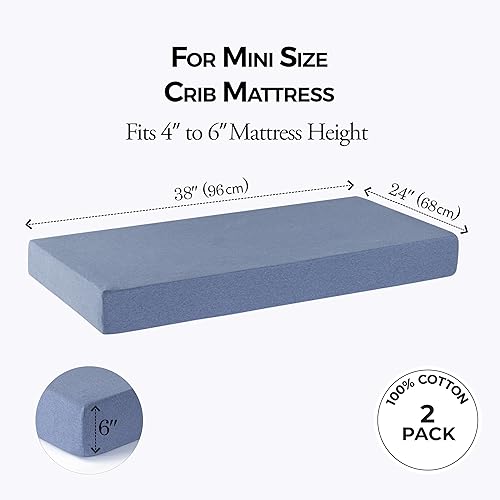 Vista 38 de Dreamology Pack and Play Sheets - Juego de 2 sábanas para cuna, suaves, 100% algodón, sábanas de colchón de bebé para niños, niñas, paquete y juego