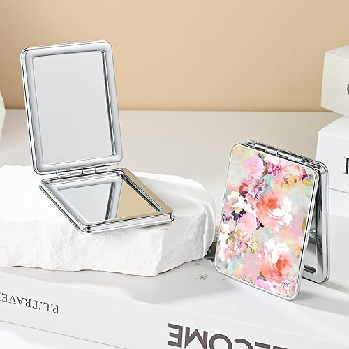 Miniatura 70 de Espejo de bolsillo, pequeño espejo de viaje con aumento, espejo cosmético portátil de doble cara con aumento para uso diario (mármol azul)