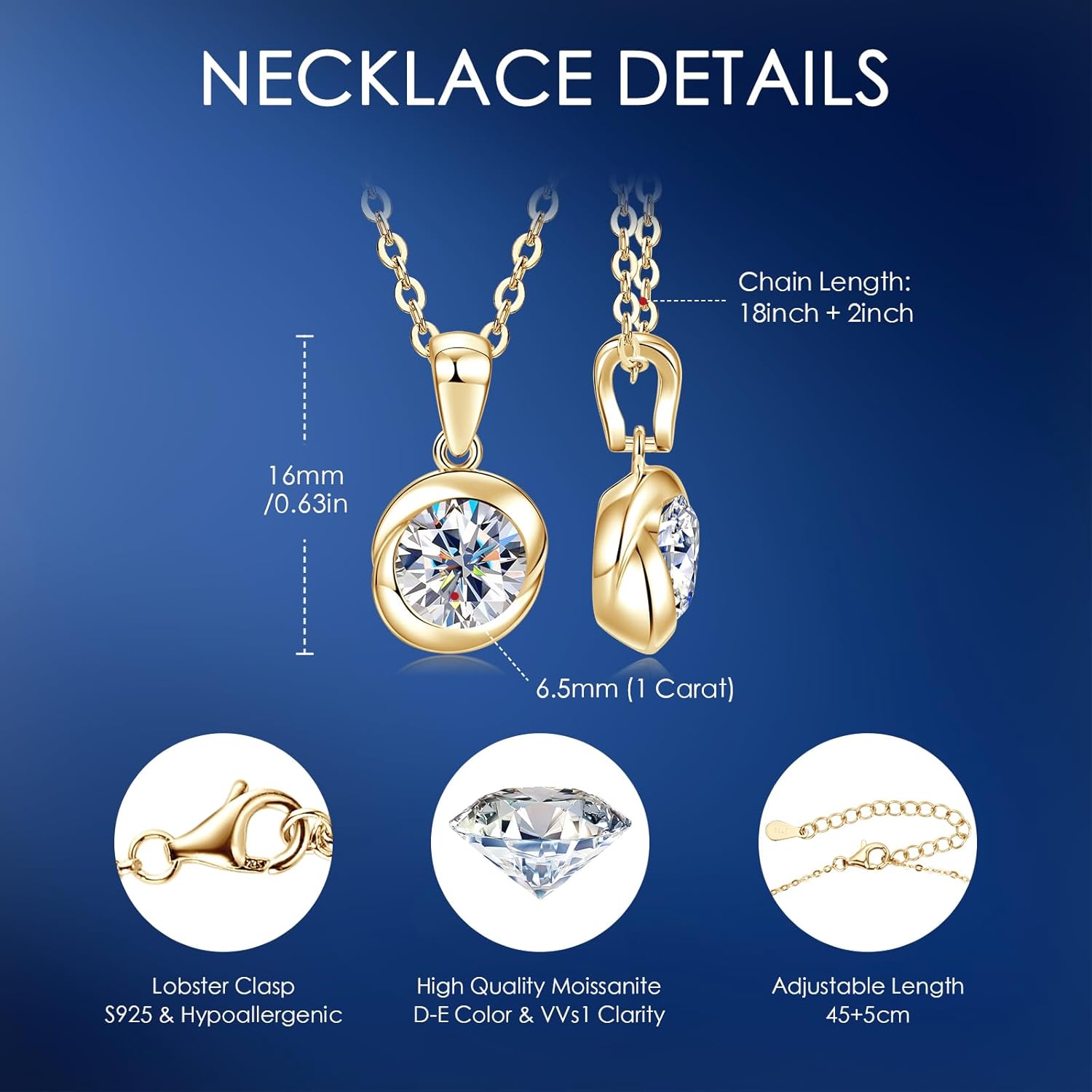 AINUOSHI Moissanite Necklace for Women 1CT - 925 Sterling Silver Moissanite Rosebud Pendant Necklace D Color VVS1 Clarity, Gold Plated Romantic Necklace Jewelry Gifts for Wife Girlfriend Mom - Image 4