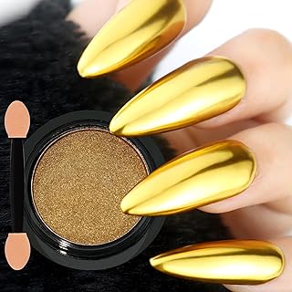 Allstarry Gold Chrome Nail Powder, Solid No Powder Spilling Metallic Mirror Effect Mirror Glitter Glazed Manicure Decoration Reflective Pigment for Gel Polish Nail Art Salon Home DIY - Gold