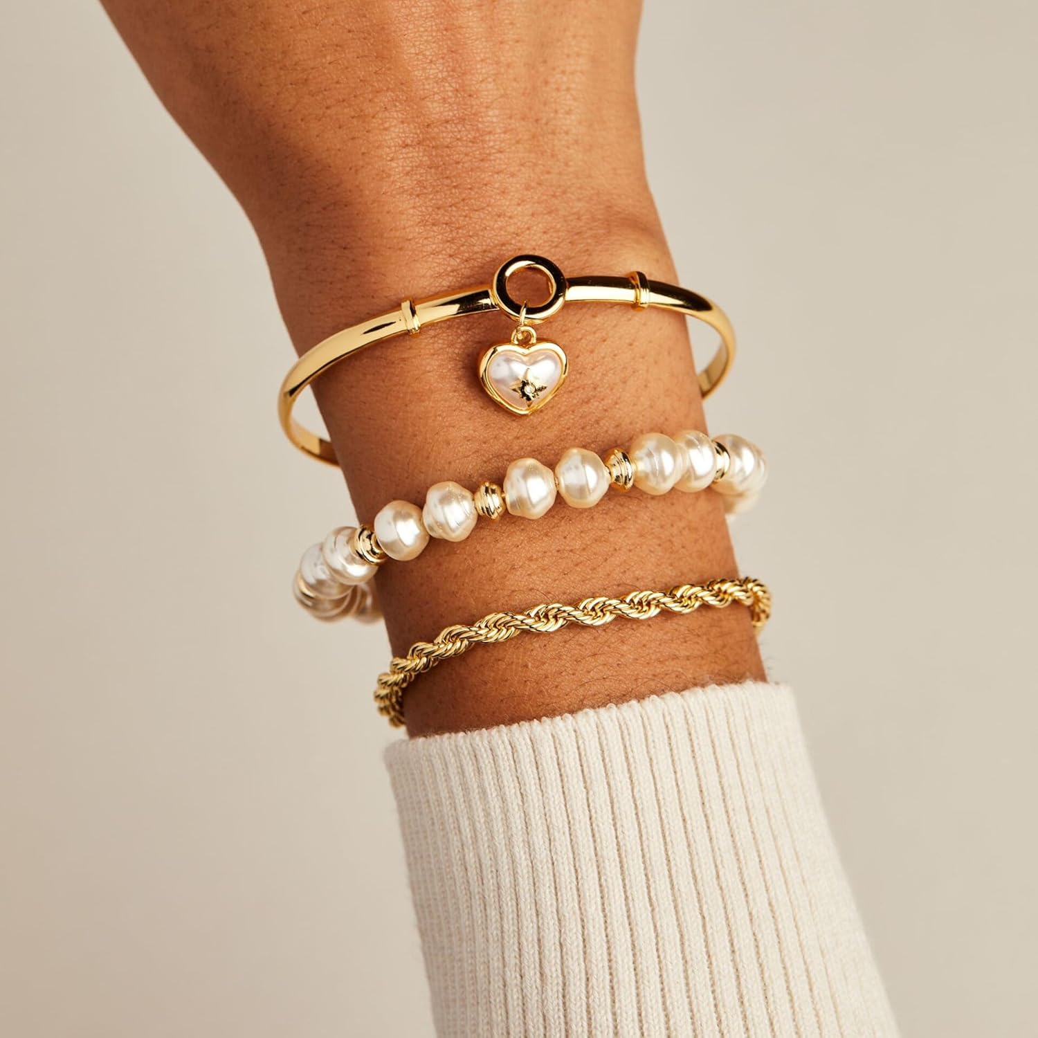 Alex and Ani Pearl Heart + Crystal Charm Clip Bangle - Image 2