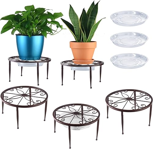 DEELF OUTLET Paquete de 3 soportes de metal para plantas en maceta con platillo para plantas de interior y exterior de 9 pulgadas, soporte para