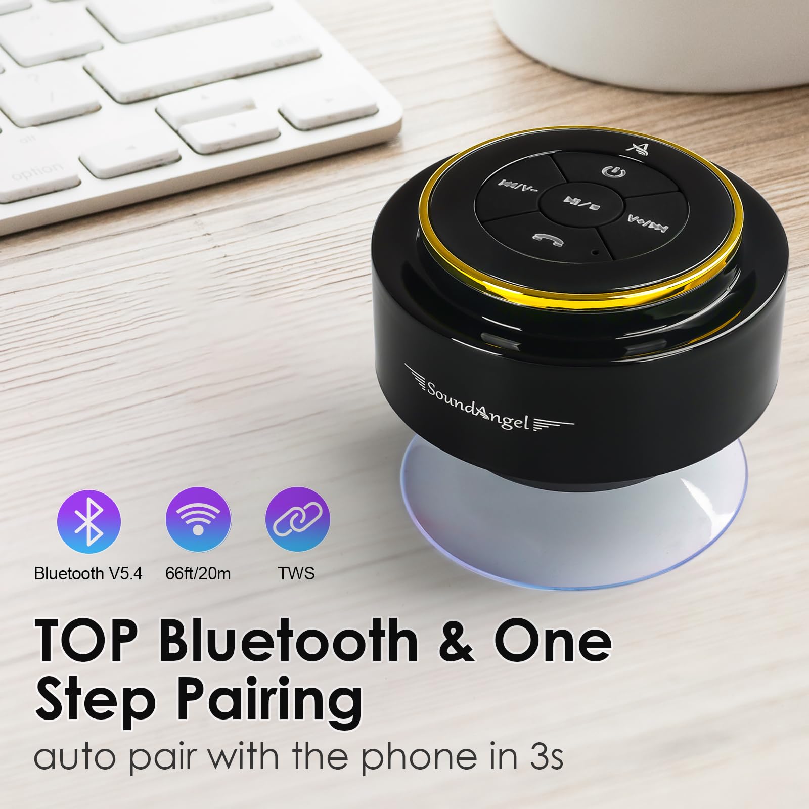 XLEADER Ulepszony głośnik prysznicowy, certyfikowany wodoodporny głośnik Bluetooth IPX7 z przyssawką i klipsem haczykowym, wbudowany mikrofon, kryształowy dźwięk i bogaty bas, czas odtwarzania do 12