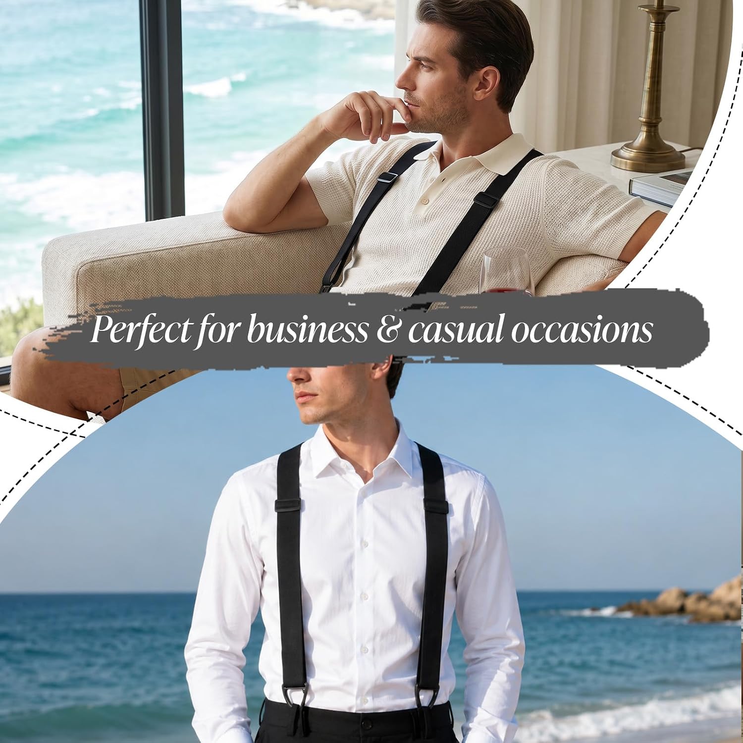 Black Suspender for Jeans Hidden Work Suspenders for Pants | Adjustable Black Suspenders for Men's Seniors Under Shirt, Y-Back Design, Heavy Duty, 1.5 Inch Wide, 3 Snap Loops