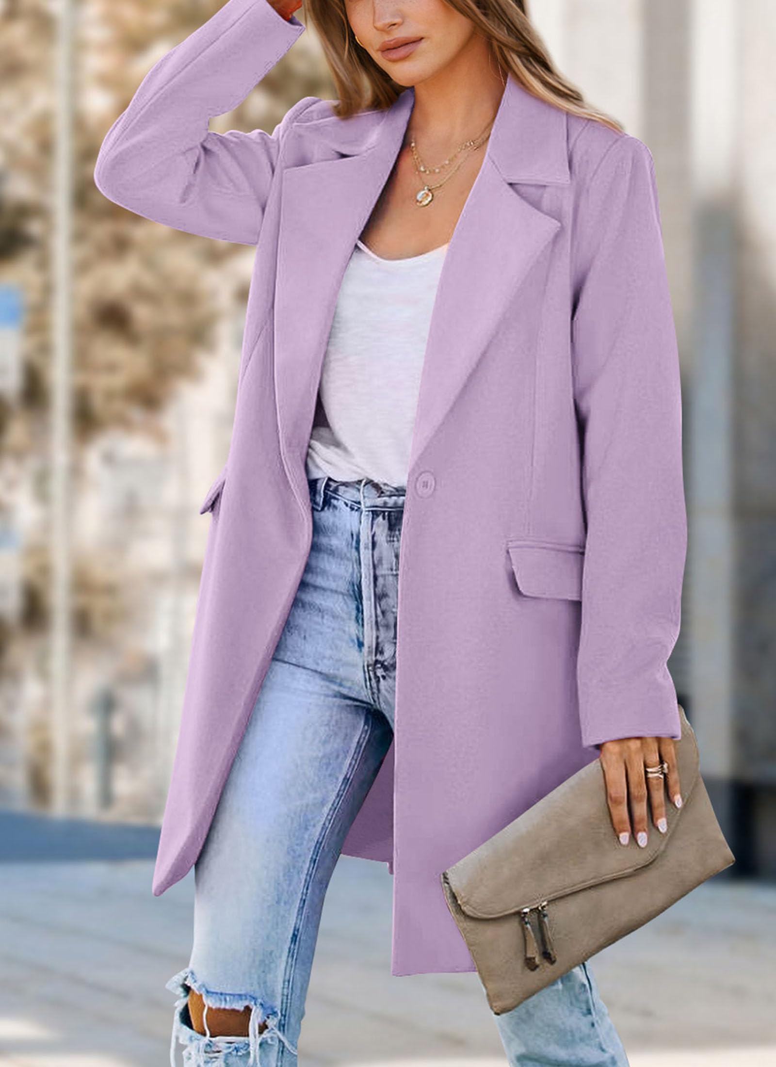 PRETTYGARDEN Women's Business Casual Long Blazer Jackets(Purple,S) view 7