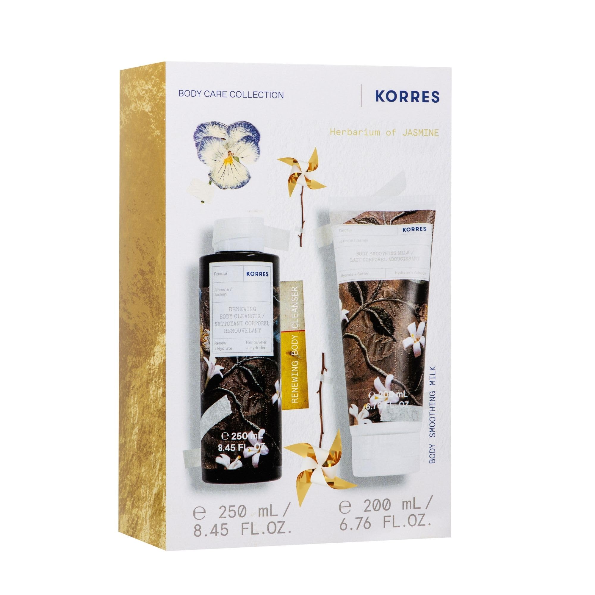 KORRES JASMINE Körperpflege Set, Geschenkset zum Vorteilspreis aus Duschgel 250 ml und Bodymilk 200 ml, für Damen und Herren, mit floralem Jasminduft, vegan