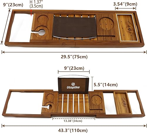 Miniatura 6 de Tapete de ducha de teca con bandeja de bañera, tapete de baño portátil y bandeja de baño para bañera, impermeable, perfecto para baño