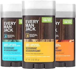 Men's Deodorant Variety Set - Includes 3 Full-Sized Aluminum Free Natural Deodorant Sticks - Coconut + Driftwood, Citrus + Eucalyptus, Amber+ Sandalwood - 3oz (3 Pack)