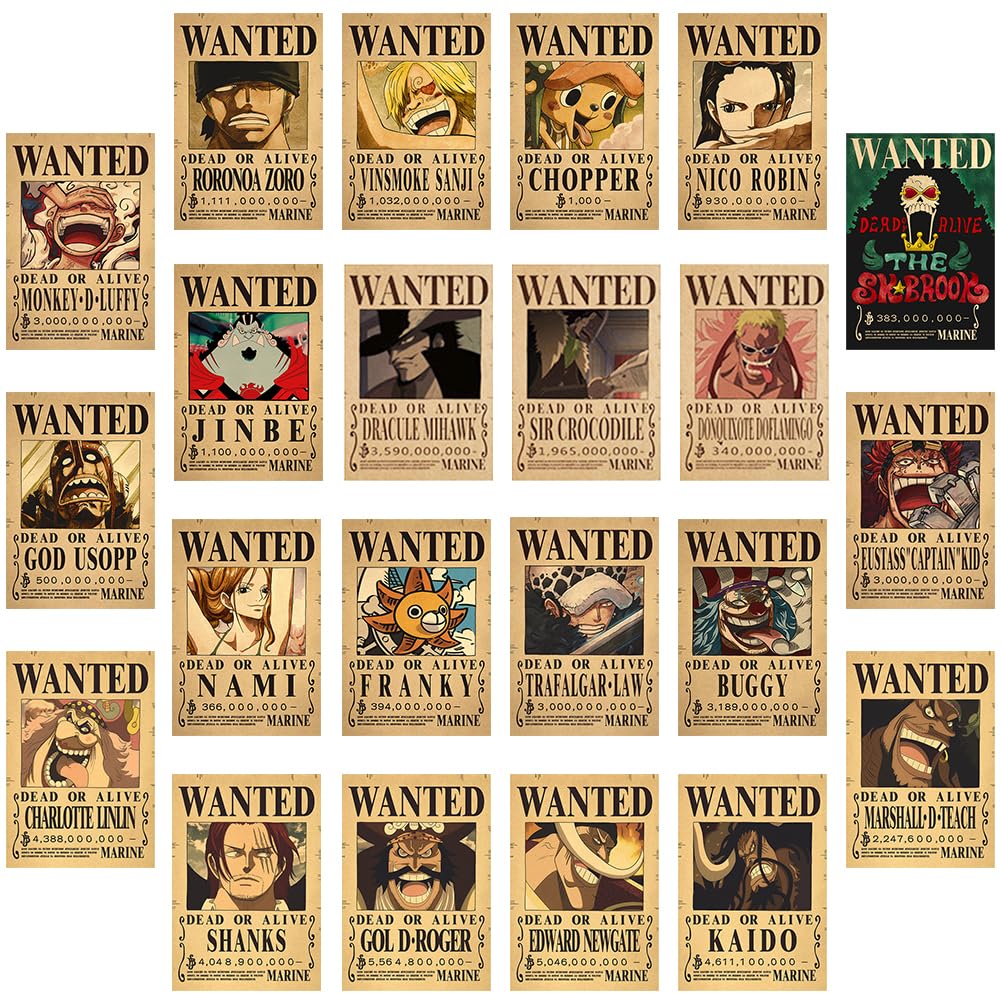 MIFKLMV 22 PCS Anime Posters - Wanted Paper Posters Collection For Home & Room Decor, 28.5x21cm