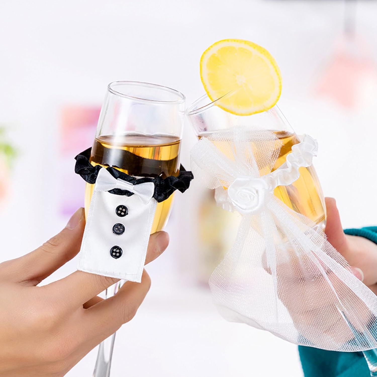 2pcs Bride Groom Wine Bottle Covers Wedding Centerpieces