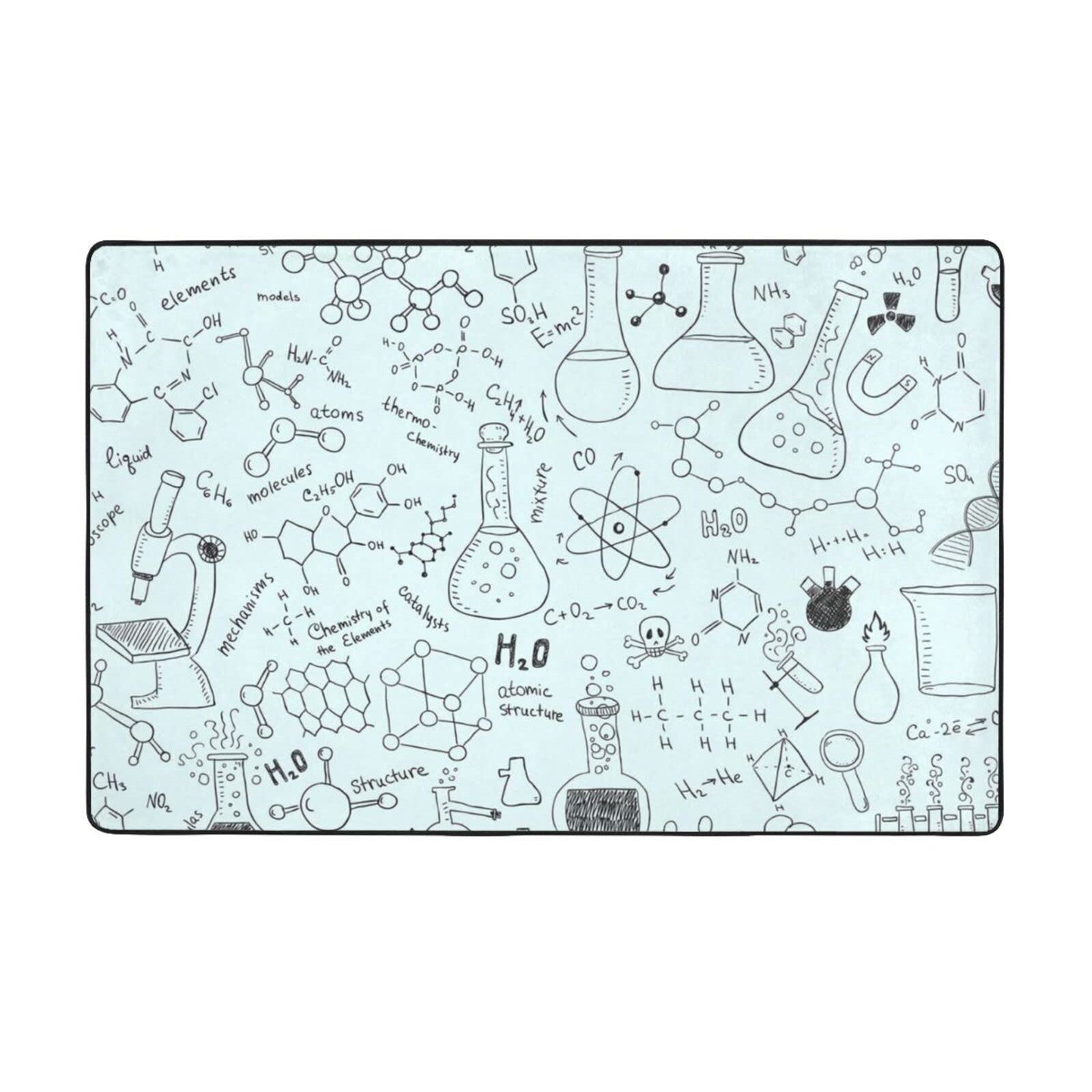 Tapis pour chambre à coucher lavable 150x100 antidérapant grand format style chimie