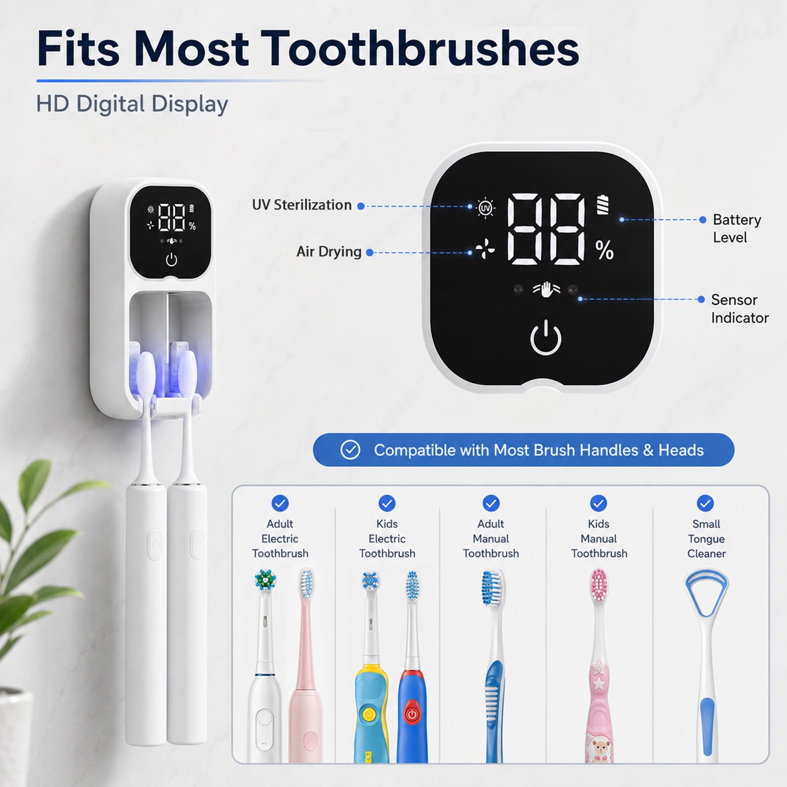Soporte para cepillo de dientes montado en la pared, fundas para cepillos de dientes con 2 ranuras para cepillos de dientes, caja de limpieza portátil para cepillos de dientes eléctricos y manuales
