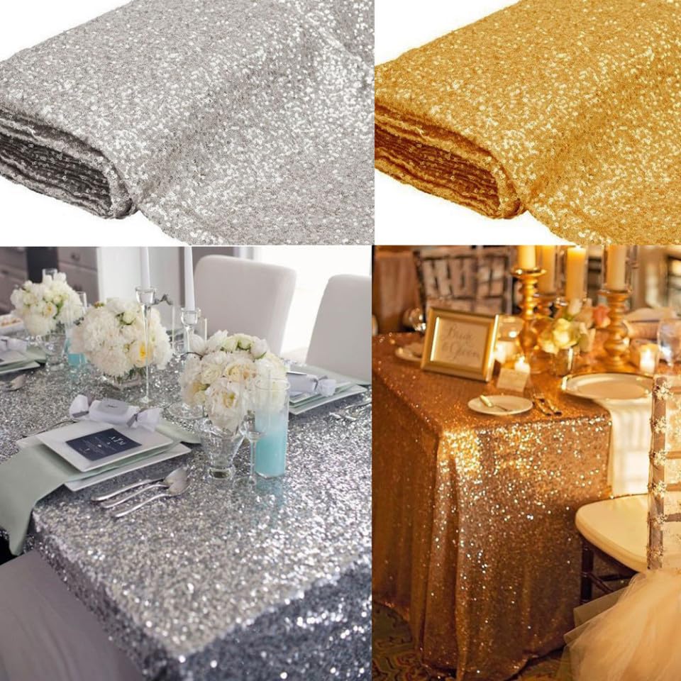 Nappe pailletée dorée polyester Mobestech pour sublimer une table de fête
