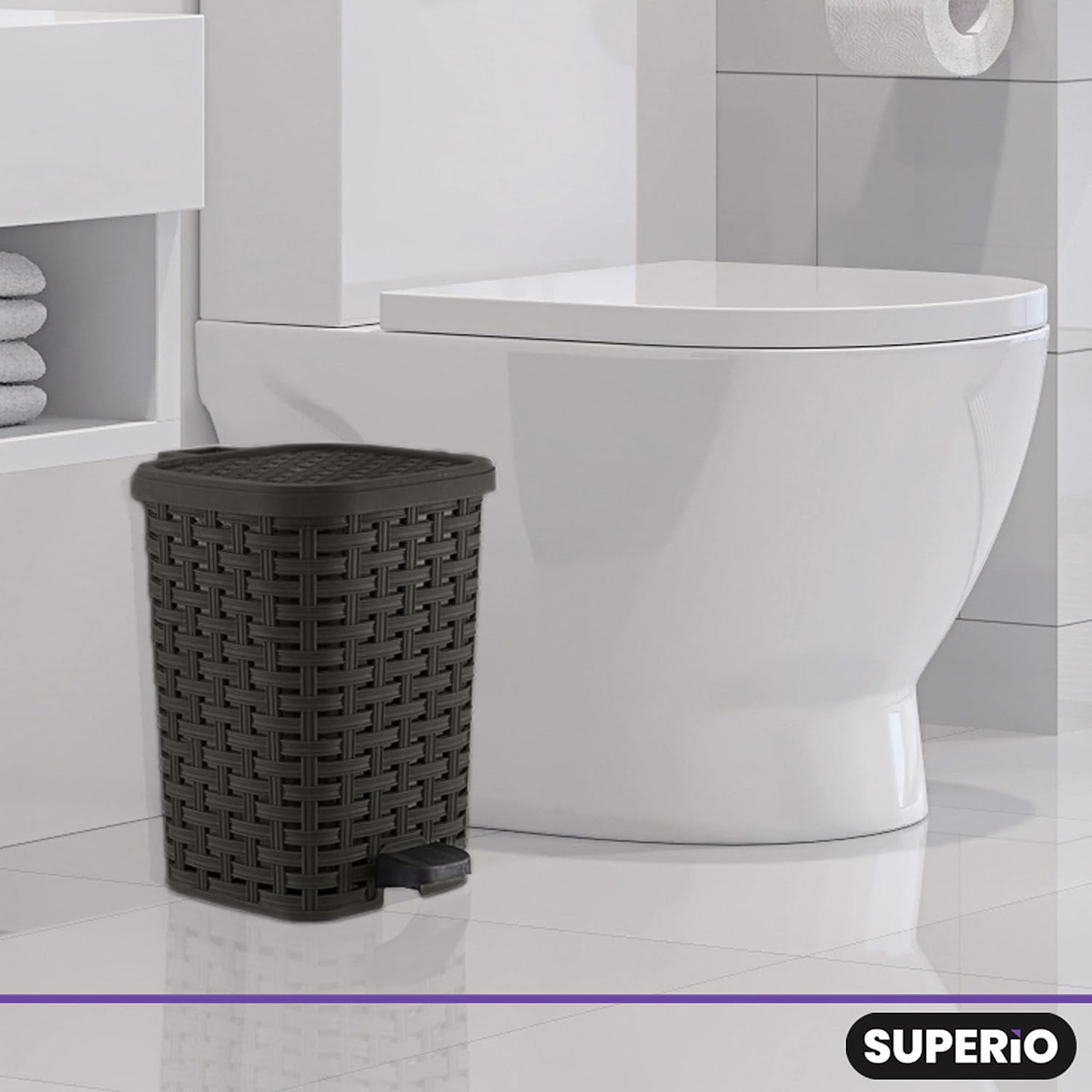 Superio Bathroom Trash Can and Toilet Brush Set, Bathroom Accessories Set, 1.5 Gallon Mini Step On Trash Can and Toilet Brush Set, (Brown)