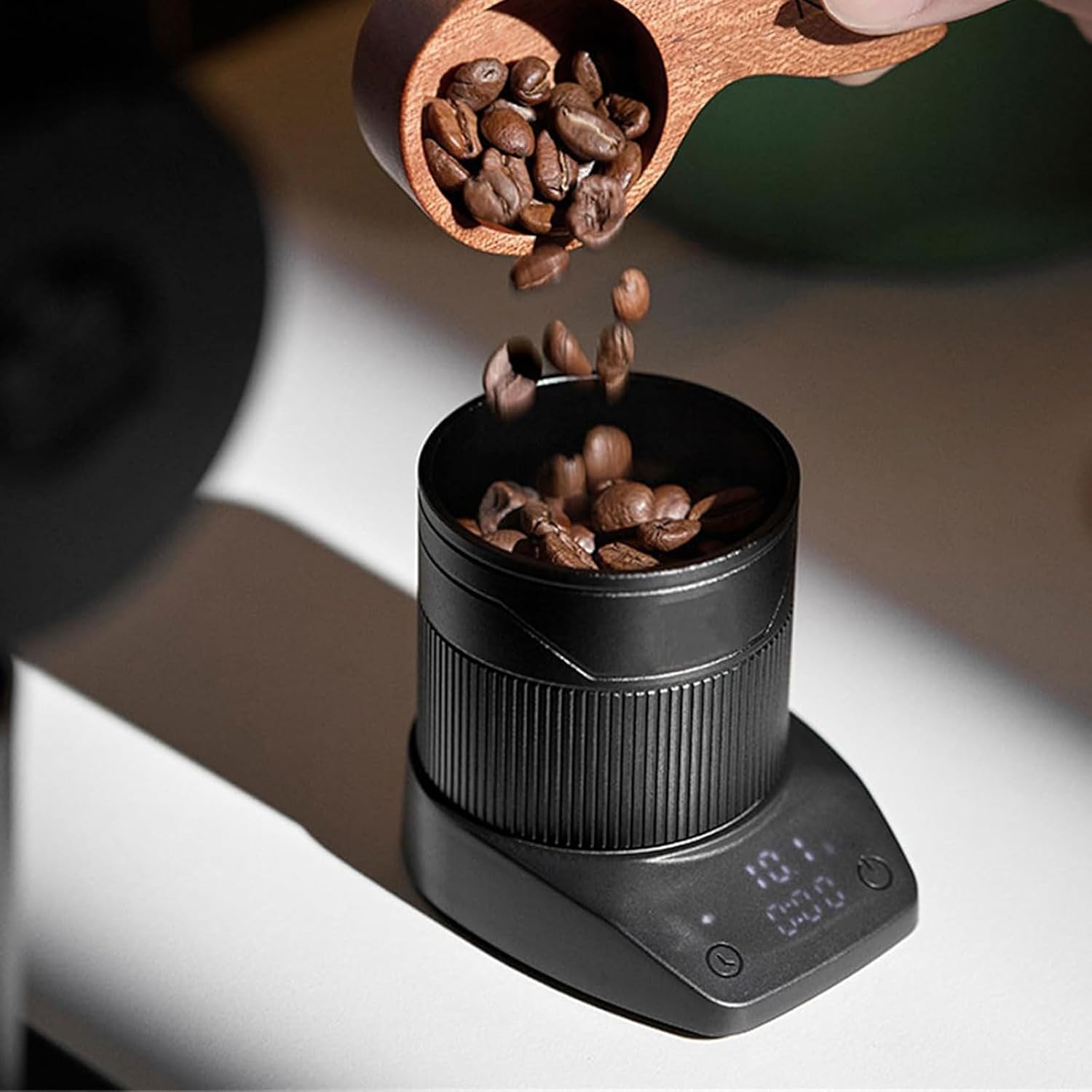 Espresso Digital Coffee Scale with Dosing Cup - Accurate Weighing from 0.3g to 1500g, Fast Measurement, LED Display, Perfect for Baristas and Coffee Lovers